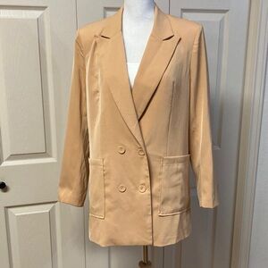 Forever 21 Lined Long Double Breasted Career Jacket Golden Beige Sz M